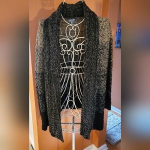 Black and tan open sweater